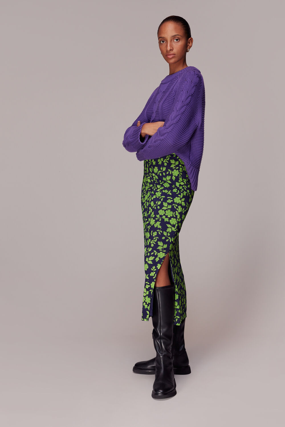 Green Linear Floral Bias Mesh Skirt